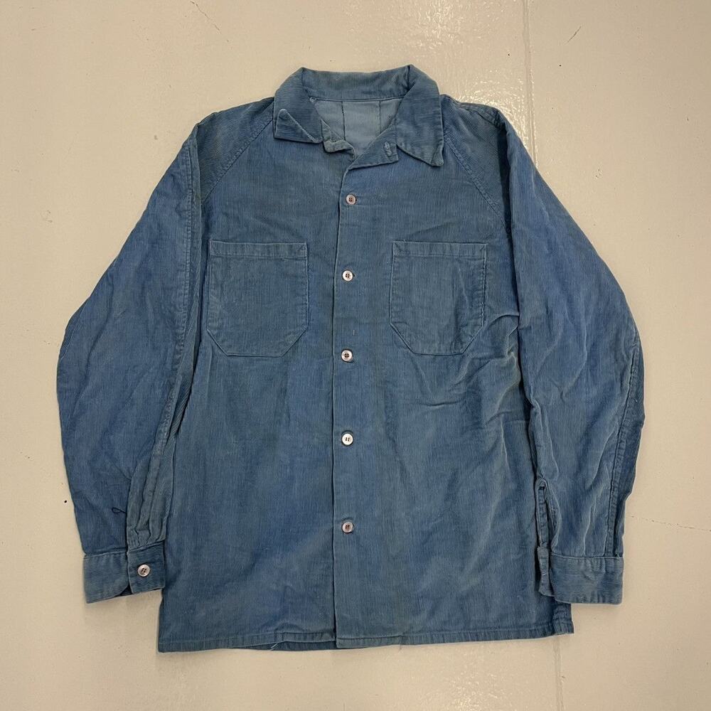 Vintage 60s Blue Corduroy Button Up Shirt